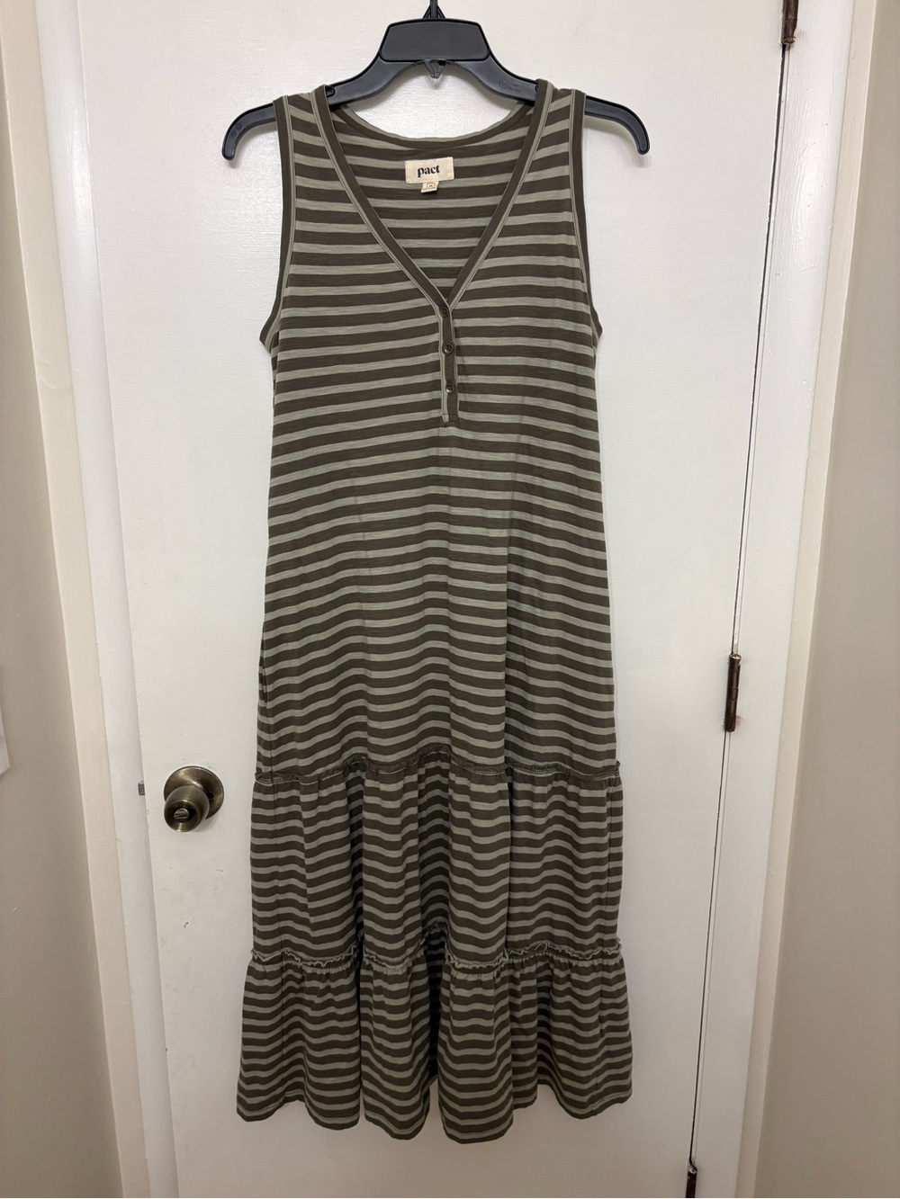 Pact Organic Cotton Tiered Tank Maxi Dress Striped Medium